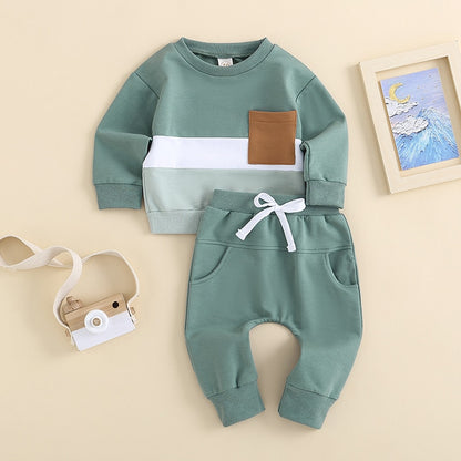 2pcs Winter Baby Tracksuit For Toddler Boys Outfits Contrast Color