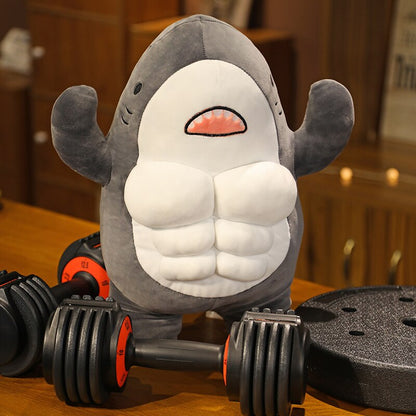 40CM Muscle Shark Plush Doll Cute Worked Out Shark Stuffed Cartoon