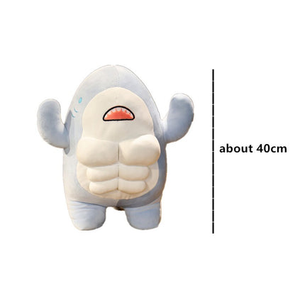 40CM Muscle Shark Plush Doll Cute Worked Out Shark Stuffed Cartoon