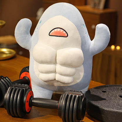 40CM Muscle Shark Plush Doll Cute Worked Out Shark Stuffed Cartoon