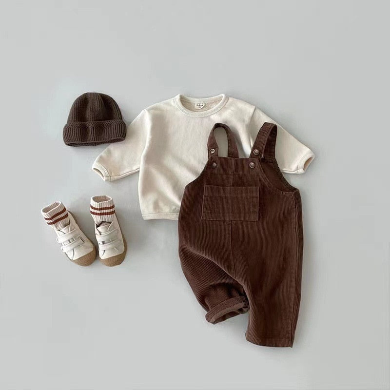 Autumn Winter Toddler Baby Boys Girls Solid Corduroy Suspander Romper