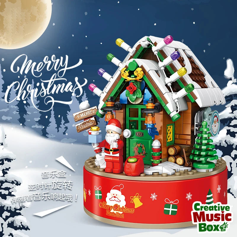 Christmas Theme Rotating Music Box Building Blocks City Friends Xmas