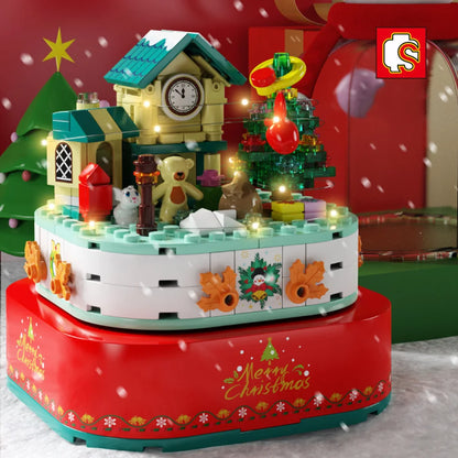 SEMBO Christmas Tree Theme Rotating Music Box Building Blocks City