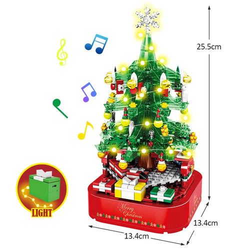 City Christmas Tree Rotating Music Box Building Blocks Friends Santa