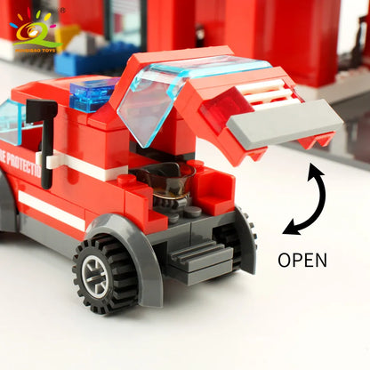 HUIQIBAO 774pcs Fire Station Model Building Blocks Truck Helicopter