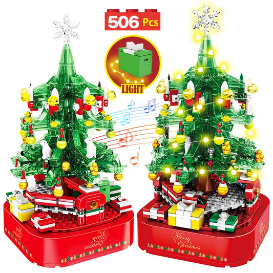 City Christmas Tree Rotating Music Box Building Blocks Friends Santa