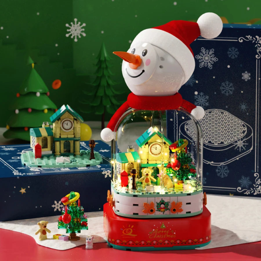 SEMBO Christmas Tree Theme Rotating Music Box Building Blocks City