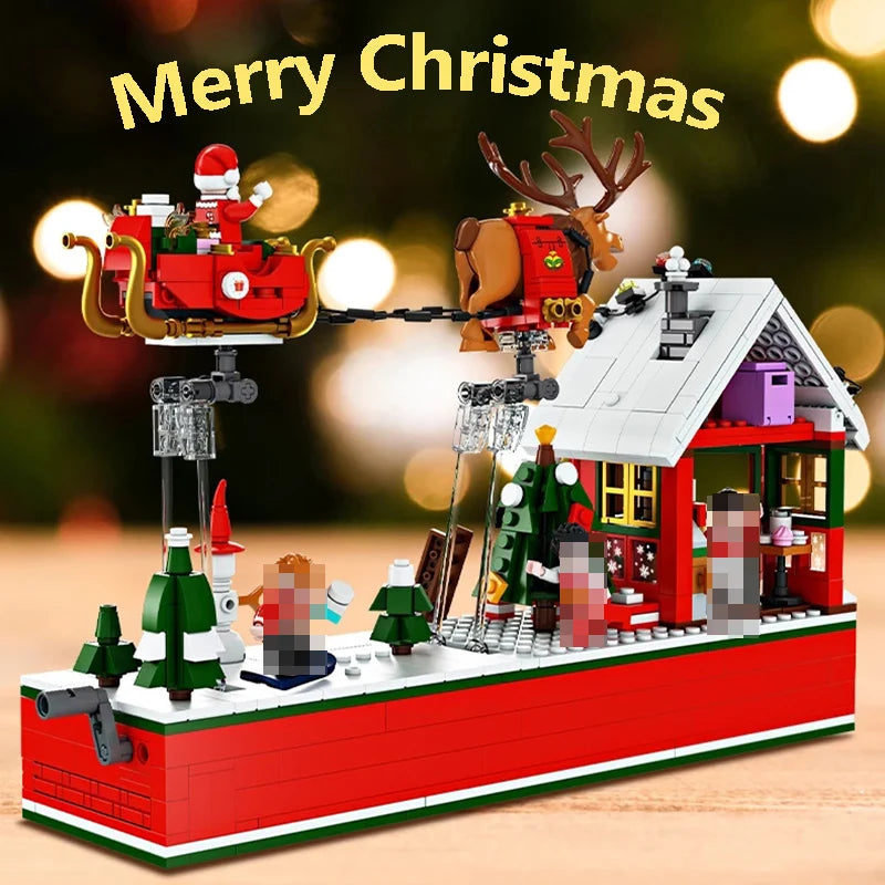 Christmas Theme Rotating Music Box Building Blocks City Friends Xmas