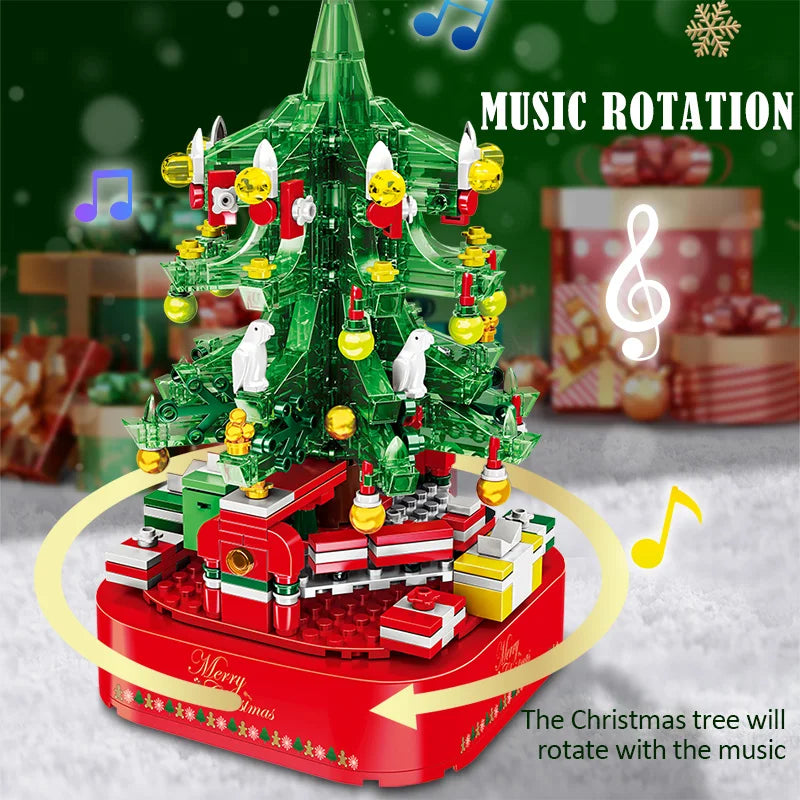 City Christmas Tree Rotating Music Box Building Blocks Friends Santa