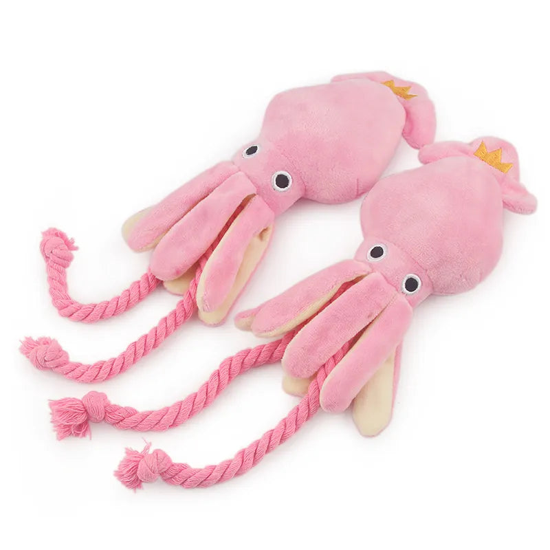 Cute Squid Small Dog Toy Sound BB Plush Pet Puppy Rope Toys Pink Chew