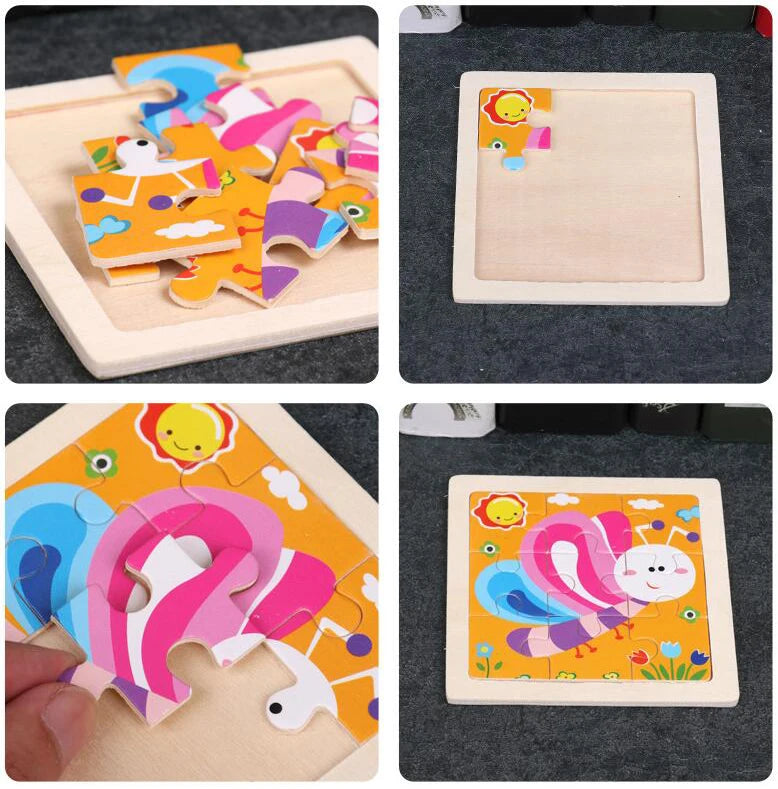 4PCS/lot 3D Wooden Jigsaw Puzzles for Children Kids Toys Cartoon