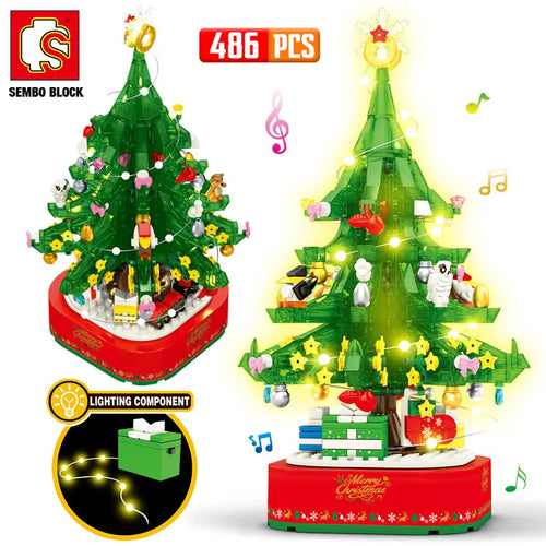 SEMBO Christmas Tree Theme Rotating Music Box Building Blocks City