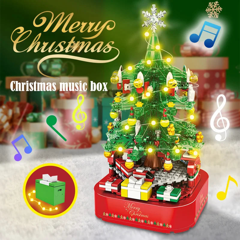 City Christmas Tree Rotating Music Box Building Blocks Friends Santa