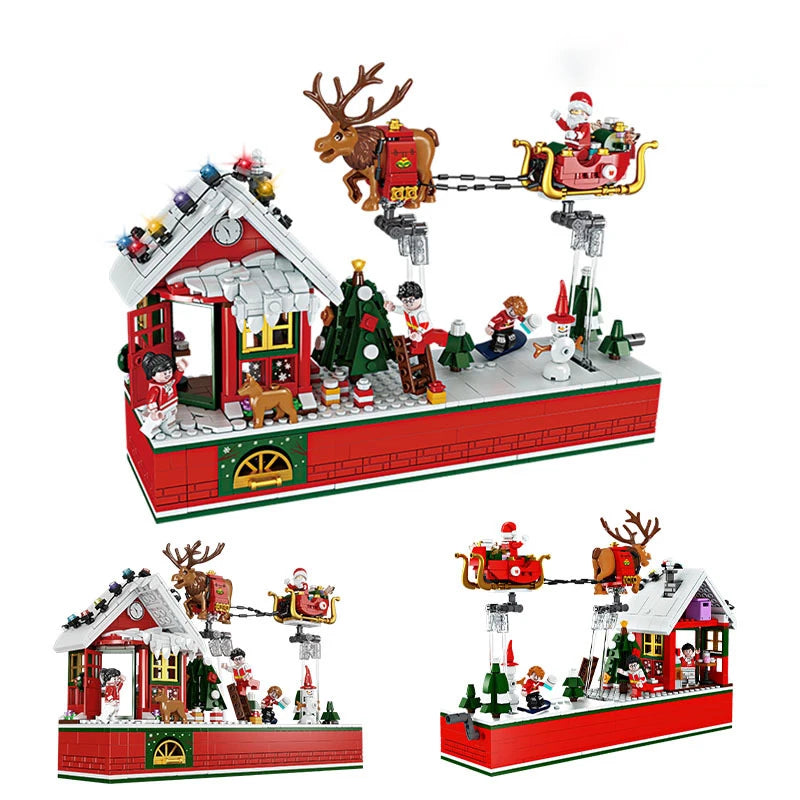 Christmas Theme Rotating Music Box Building Blocks City Friends Xmas