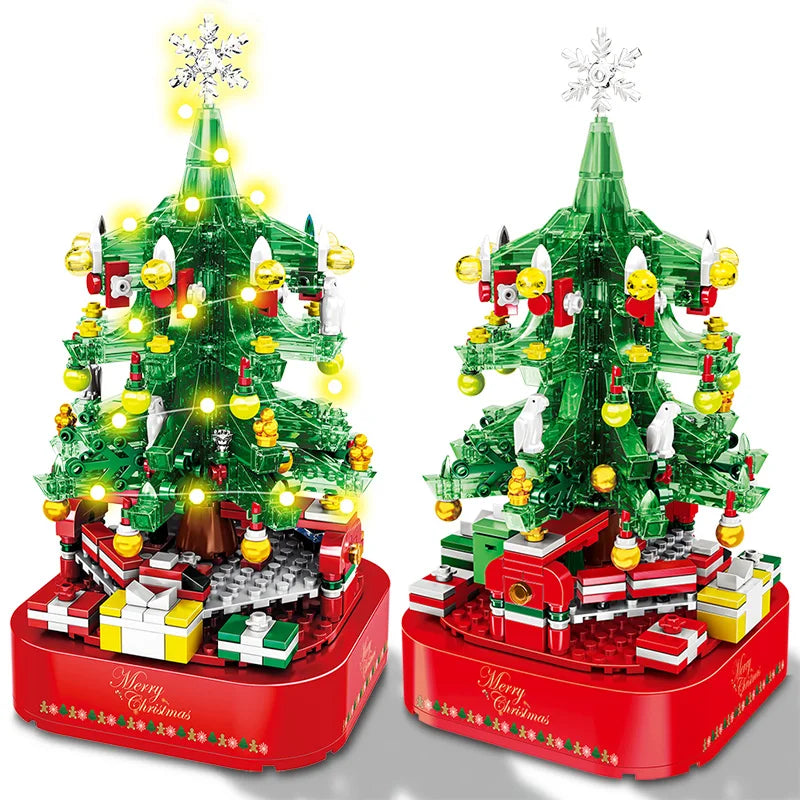 City Christmas Tree Rotating Music Box Building Blocks Friends Santa