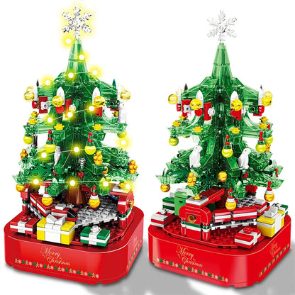 City Christmas Tree Rotating Music Box Building Blocks Friends Santa