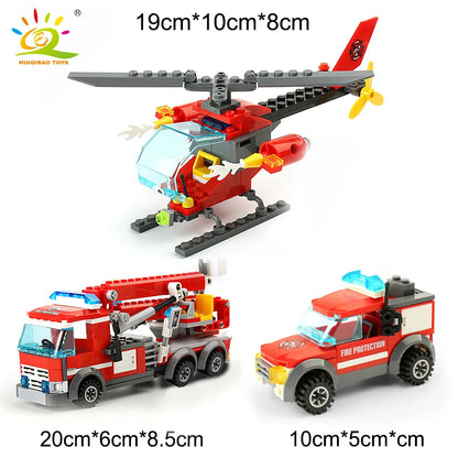 HUIQIBAO 774pcs Fire Station Model Building Blocks Truck Helicopter