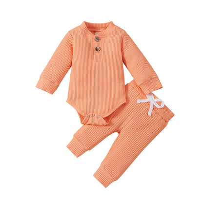 Infant Newborn Baby Girl Boy Spring Autumn Ribbed/plaid Solid Clothes