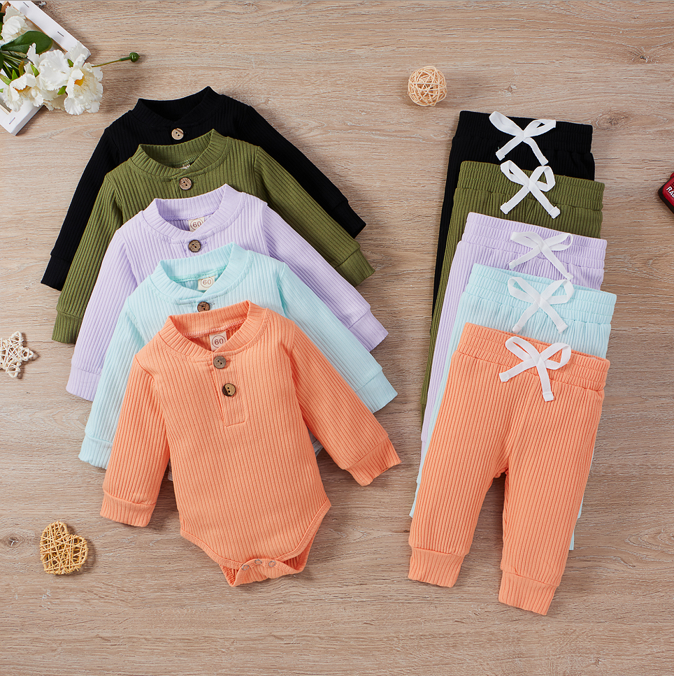 Infant Newborn Baby Girl Boy Spring Autumn Ribbed/plaid Solid Clothes