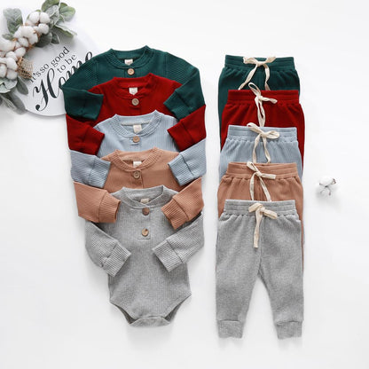 Infant Newborn Baby Girl Boy Spring Autumn Ribbed/plaid Solid Clothes