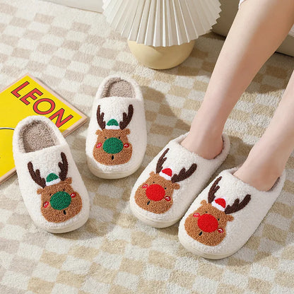 New Christmas Elk Cotton Slippers For Men Women Halloween Mask Home