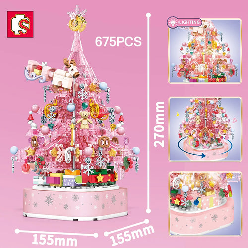 SEMBO Christmas Tree Theme Rotating Music Box Building Blocks City