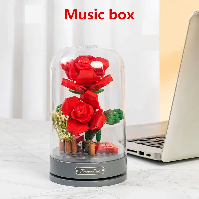 Rose Music Box Immortal Flower DIY Building Block Musical Box Romantic