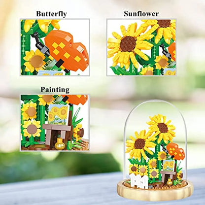 Flowers Bouquet Building Blocks Set Mini Bricks Sunflower Botanical