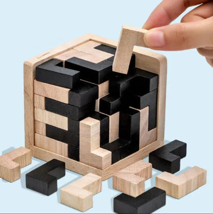 3D Cube Puzzle Luban Interlocking Creative Educational Wooden Toy