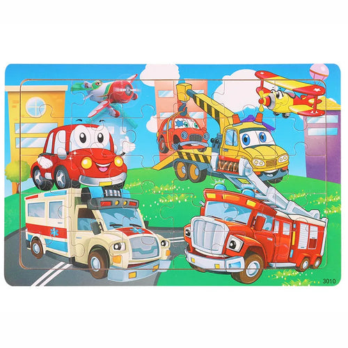 30 Pieces Wooden Jigsaw Puzzle Kids Cartoon Animal Vehicle Puzzles