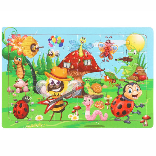 30 Pieces Wooden Jigsaw Puzzle Kids Cartoon Animal Vehicle Puzzles