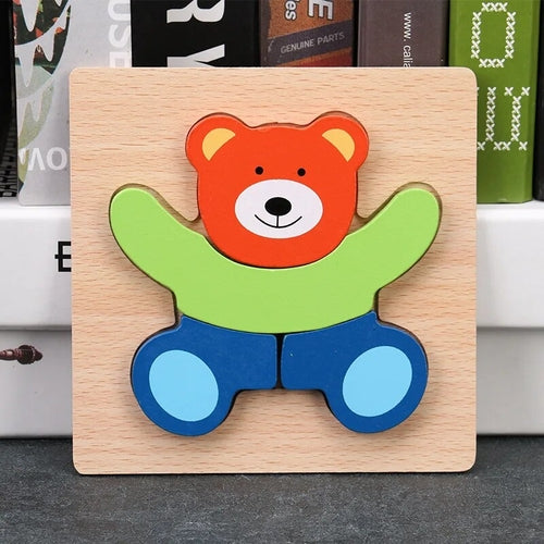 Baby High Quality 3D Wooden Puzzles Educational Cartoon Animals Early