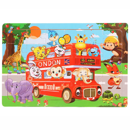 30 Pieces Wooden Jigsaw Puzzle Kids Cartoon Animal Vehicle Puzzles