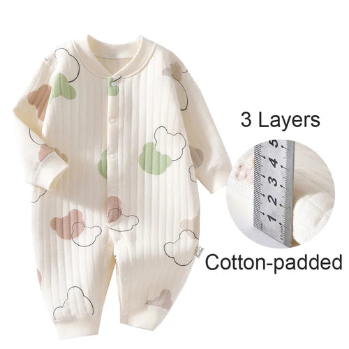 Muslin Newborn Jumpsuit Cartoon Bear Long Sleeves Baby Rompers for