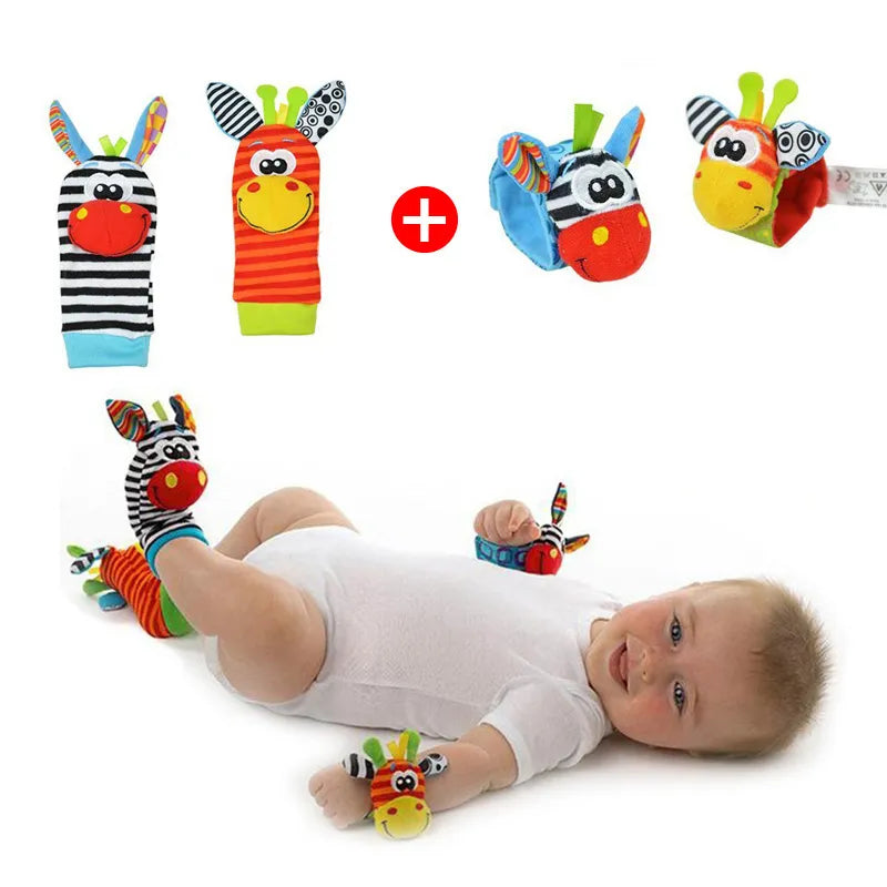 0~24 Months Baby Rattles Soft Plush Toys Foot Wrist Rattle Set Cartoon