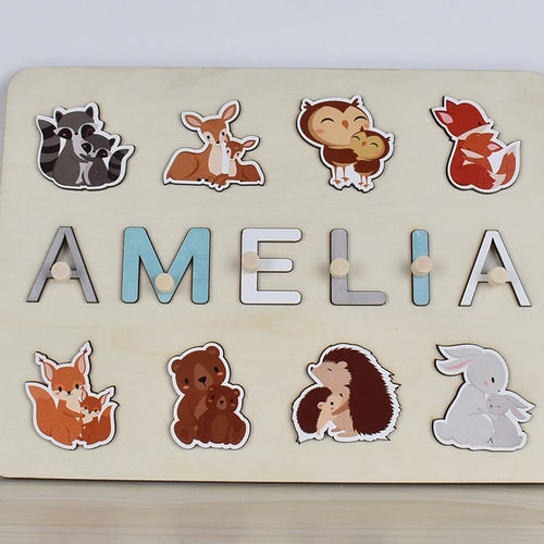 Name Puzzle Wood Personalize for Kids Hand Grab Board Supports