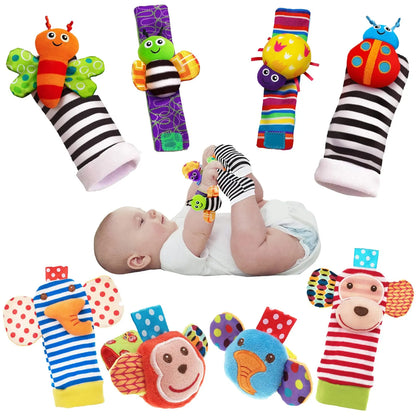 4PCS/SET Baby Rattle Toys Cute Stuffed Animals Wrist Rattle Foot