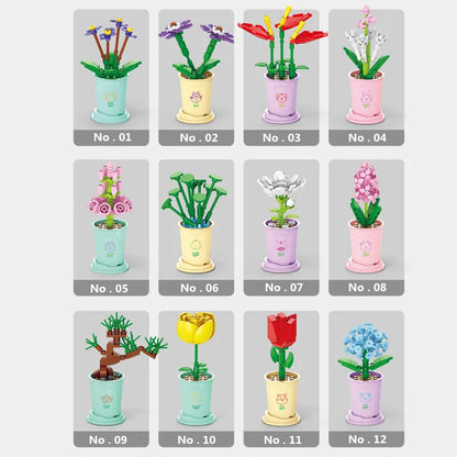 Creative Kawaii Milk Tea Cup Building Block Flower Bouquet Potted DIY