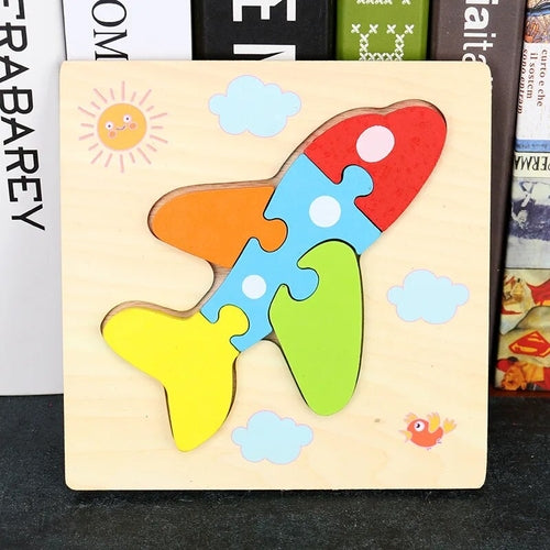 Baby High Quality 3D Wooden Puzzles Educational Cartoon Animals Early