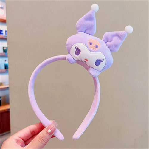 Sanrio Kuromi Melody Plush Doll Face Wash Makeup Hairband Kawaii