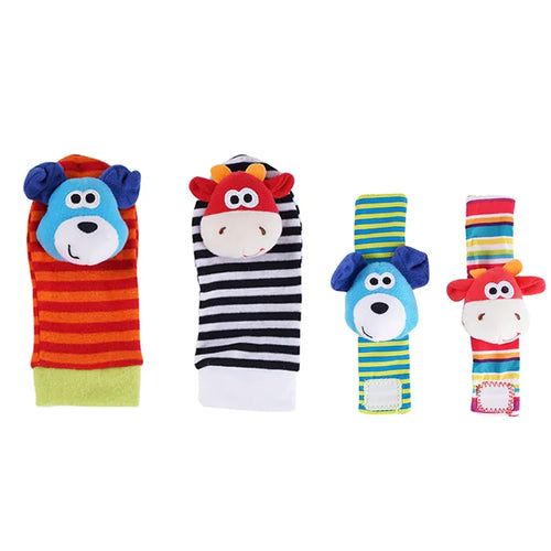 4PCS/SET Baby Rattle Toys Cute Stuffed Animals Wrist Rattle Foot