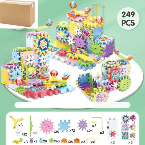 263pcs Electric Gears 3D Model Building Blocks Plastic Kid House