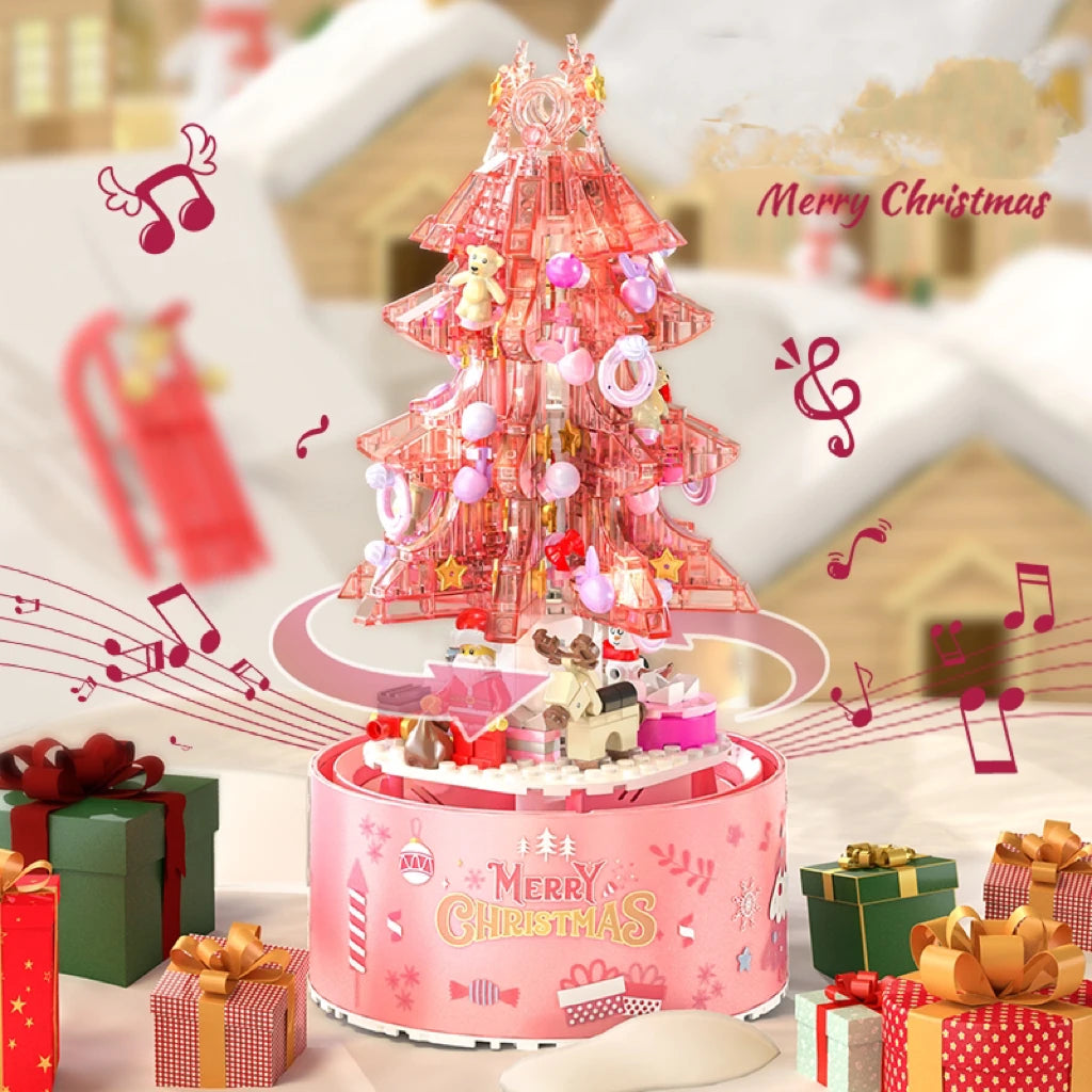 Christmas gift blocks Christmas Tree Music Box Girl Rotation Music Box