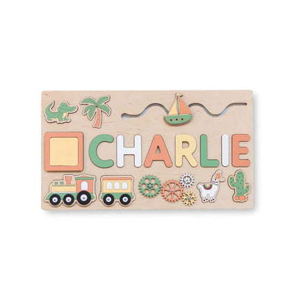 Montessori Busy Board,Personalized Puzzle,Sensory Activity, Wooden