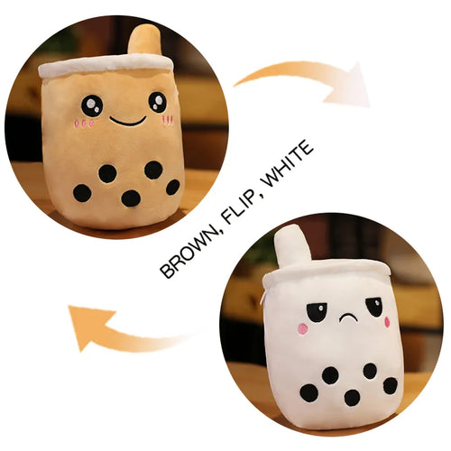 Kawaii Reversible Boba Plush Toys Two Face Double-Sided Bubble Milk