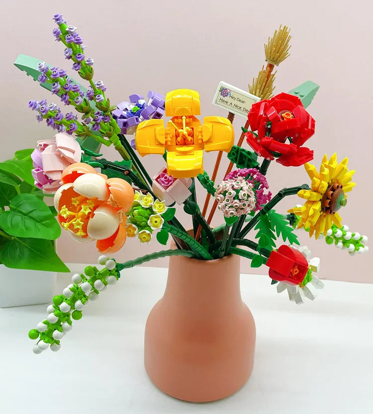 Flower Building blocks Bouquet Collage flower Puzzle toy Girl DIY