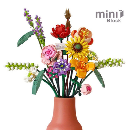 Building Block Bouquet 3D Model Toy Home Decoration Plant Potted