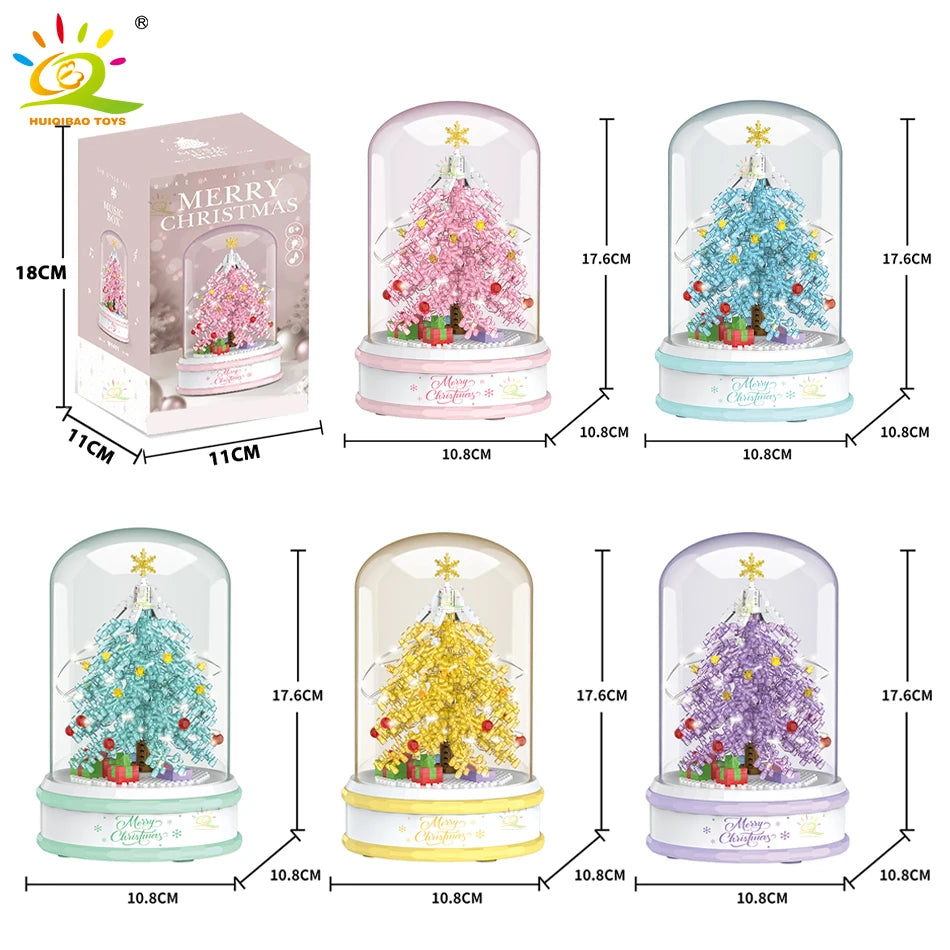 HUIQIBAO Ideas Christmas Tree Music Box Micro Building Blocks Pink