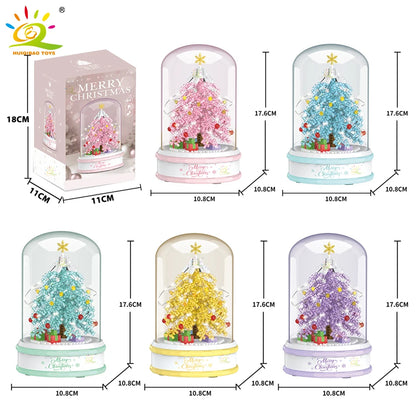 HUIQIBAO Ideas Christmas Tree Music Box Micro Building Blocks Pink