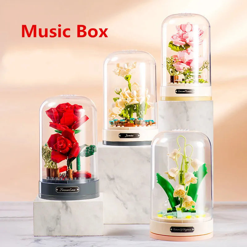 Rose Music Box Immortal Flower DIY Building Block Musical Box Romantic